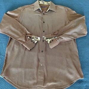 Robert Graham Mens Button Down Shirt M/L Brown Paisley Trim Long‎ Sleeve